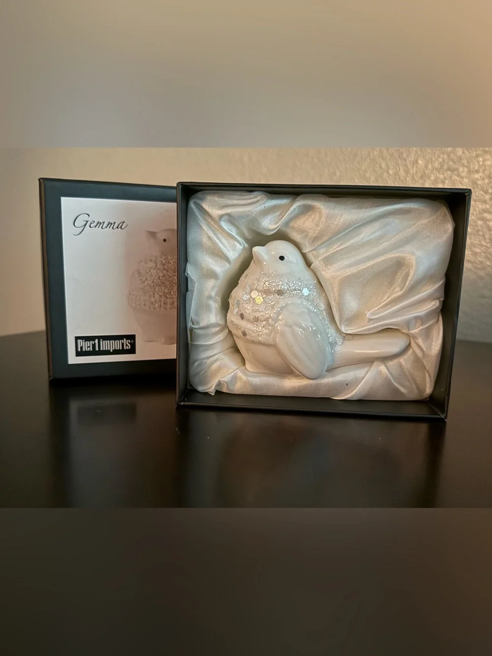 Pier 1 Imports Gemma White Porcelain Glitter Bird Figurine Holiday Decor NIB